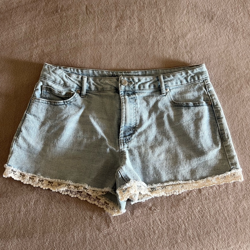 Light Blue Jean Shorts with Lace Trim